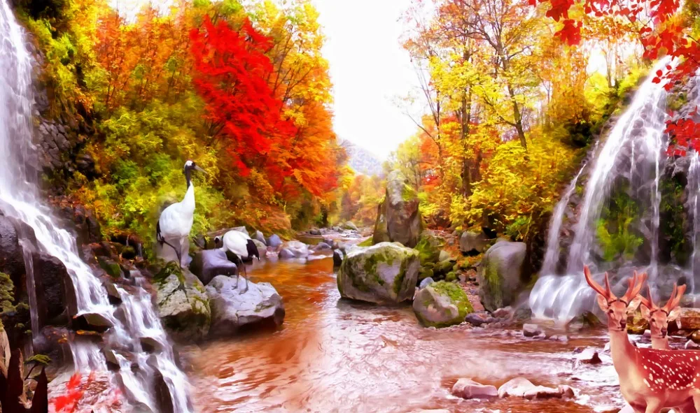 3D шторы по индивидуальному заказу фото сценический водопад занавески для