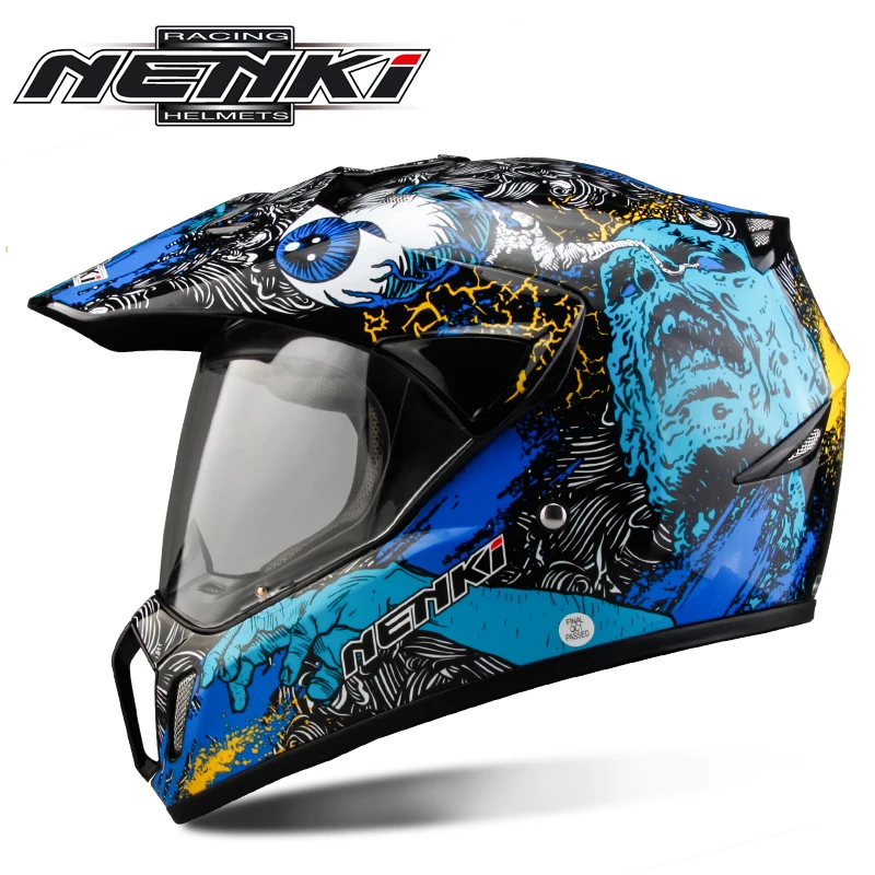 Blue Skull NENKI, черный мотоциклетный шлем, мотоциклетный шлем с полным лицом, мужской шлем для мотокросса, мотоциклетный туристический гоночный шлем, мотоциклетный шлем - Цвет: Blue Skull