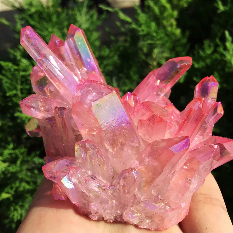 Натуральный кристалл кварца редкий красивый розовый Aura кварцевый кластер