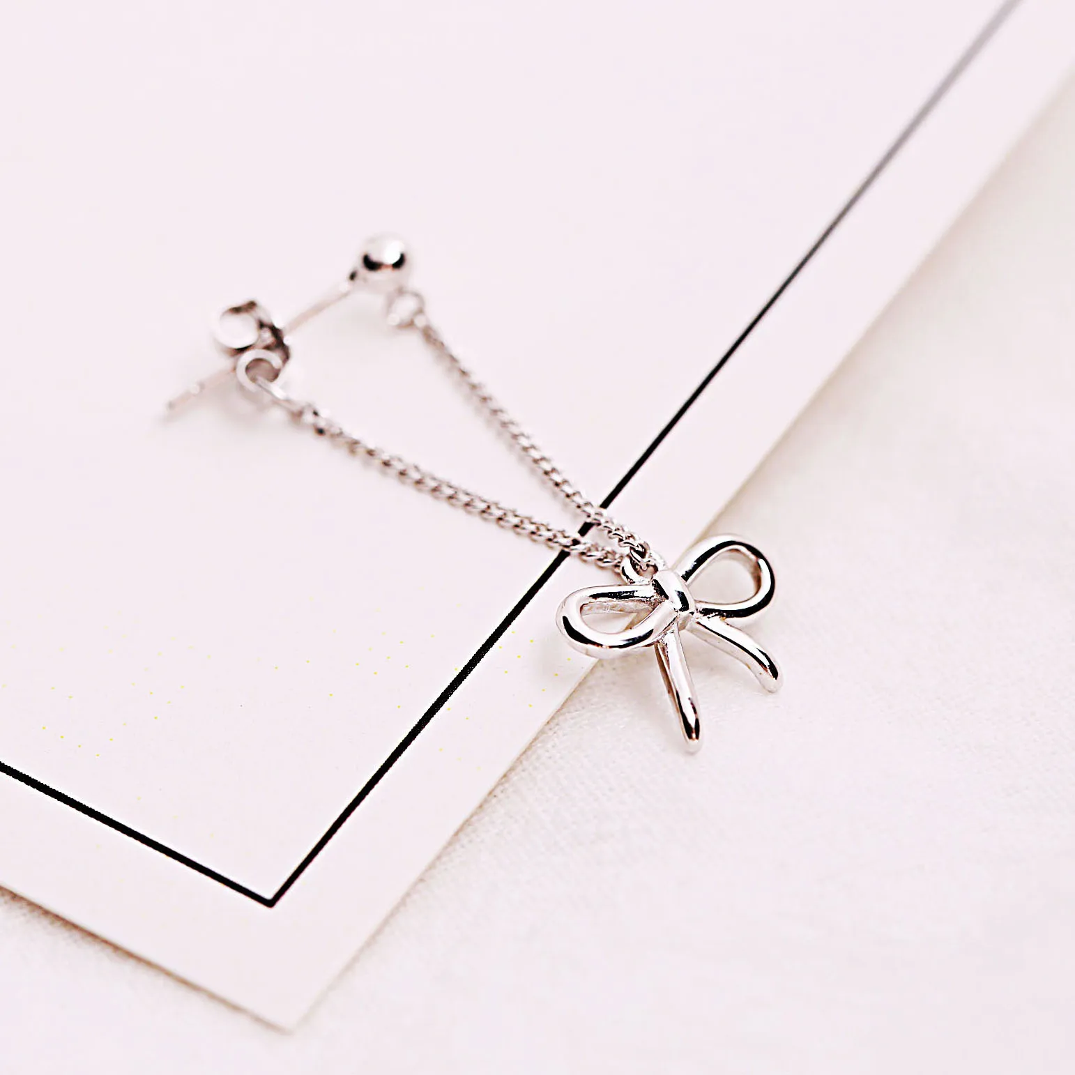 bow tassel earring 100% 925 Sterling silver Jewelry fashion Hypoallergenic Stud earrings for women girl gift | Украшения и