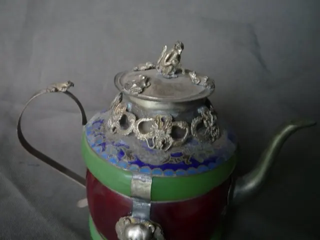 Коллекция старой династии Цин серебряный и нефритовый чайник Флагон с отметкой