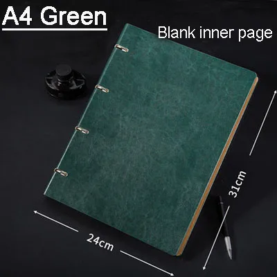 A4 Green Записная книжка в форме листа A6A5B5A4 чистая белая бумага простой бизнес-блокнот Пользовательский логотип искусственная кожа надпись подарок - Цвет: A4 Green