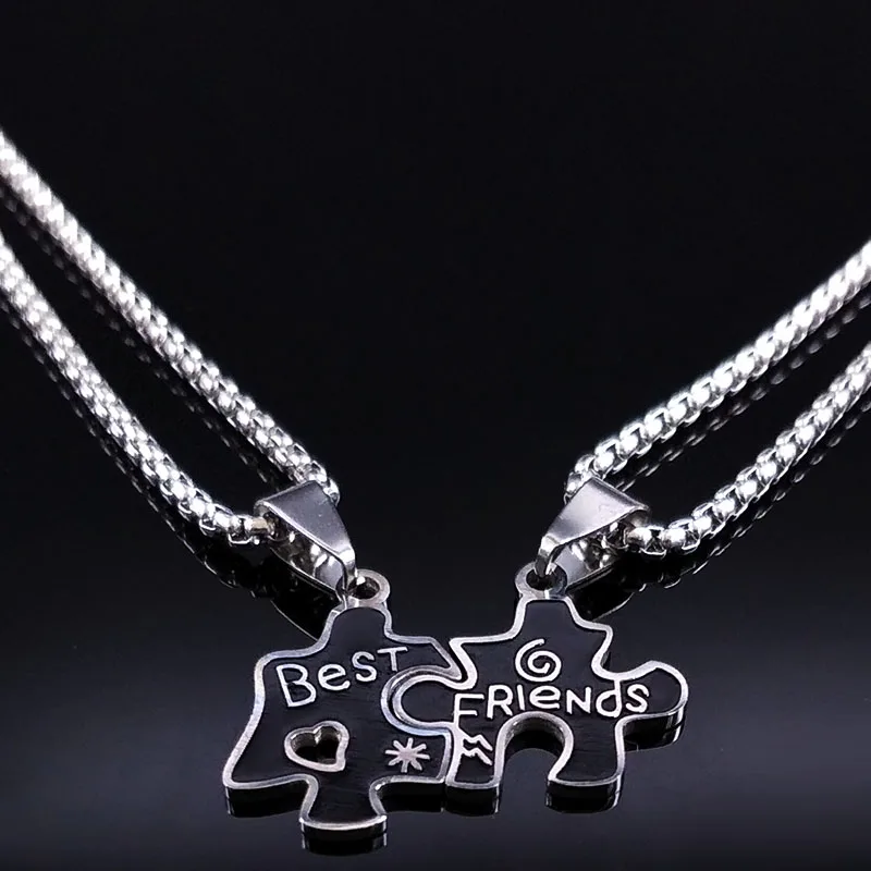 black 50cmBOX PEI Мода, пара, ожерелье BFF из нержавеющей стали для женщин, серебряный цвет, лучшие ожерелья для друга, подвески, ювелирные изделия, ожерелье N18084 - Окраска металла: black 50cmBOX PEI