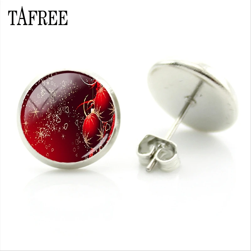 Зимние милые стеклянные серьги-гвоздики TAFREE с изображением снеговика