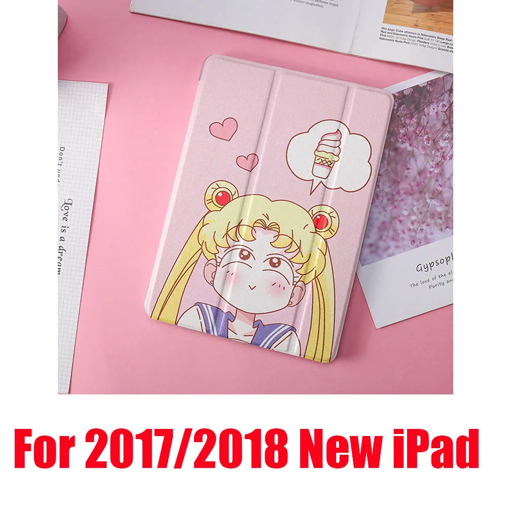 Ice Cream 2017 2018 Милые Чехлы Сейлор Мун для iPad 2/3/4 Mini 1 2 3 4 5 Air 1 2 10,5 Pro 9,7 10,5 мягкий кожаный чехол для планшета - Цвет: Ice Cream 2017 2018