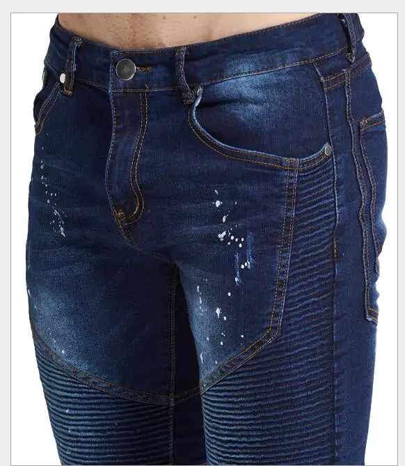 Мужские джинсы 2018 новые осенние облегающие драпированные однотонные джинсовые