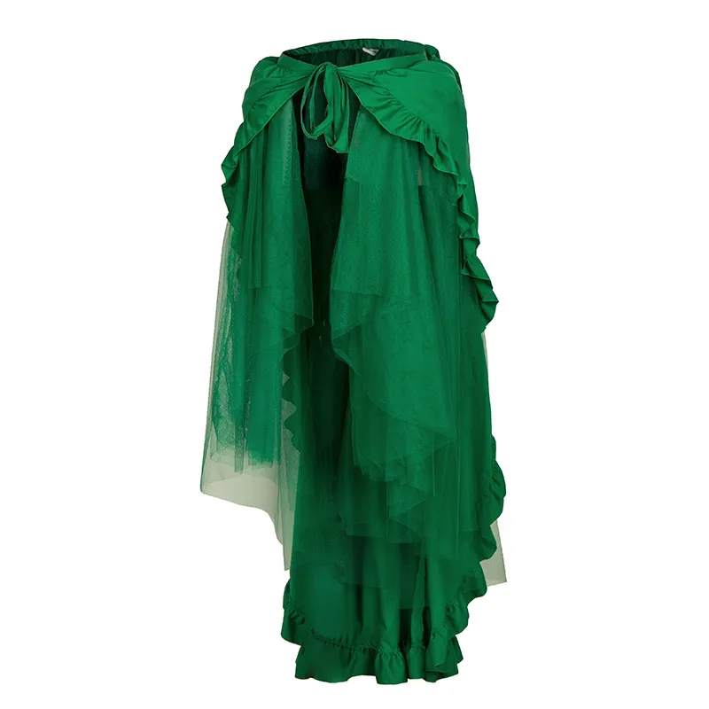 Викторианская Готическая зеленая юбка с оборками асимметричная Тюлевая длинная