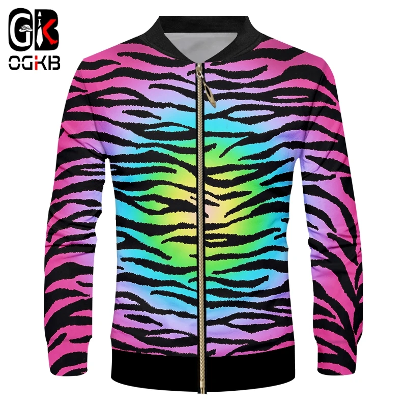 

OGKB New Zipper Jacket Man Coat Fashion 3D Print Geometric Colorful Striped Funny Oversized Clothing Homme Tops