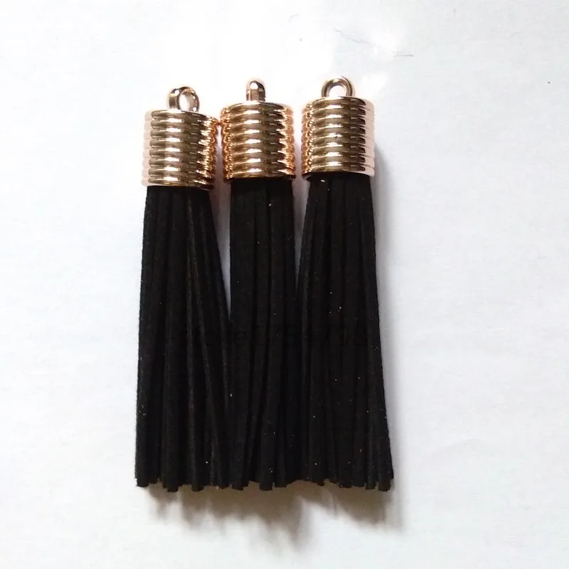 12 шт./лот, 7,5 см, подвеска с кожаными кисточками и замшевыми кисточками, аксессуары для брелков, серьги, розовая Золотая Кепка, Очаровательная подвеска - Цвет: Suede Black