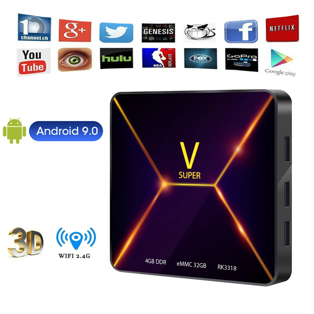 Android 9 0 Wifi ТВ коробка V супер 4 Гб Ram 32 ГБ Rom Rockchip RK3318 4K HD IP приставка домашний фильм