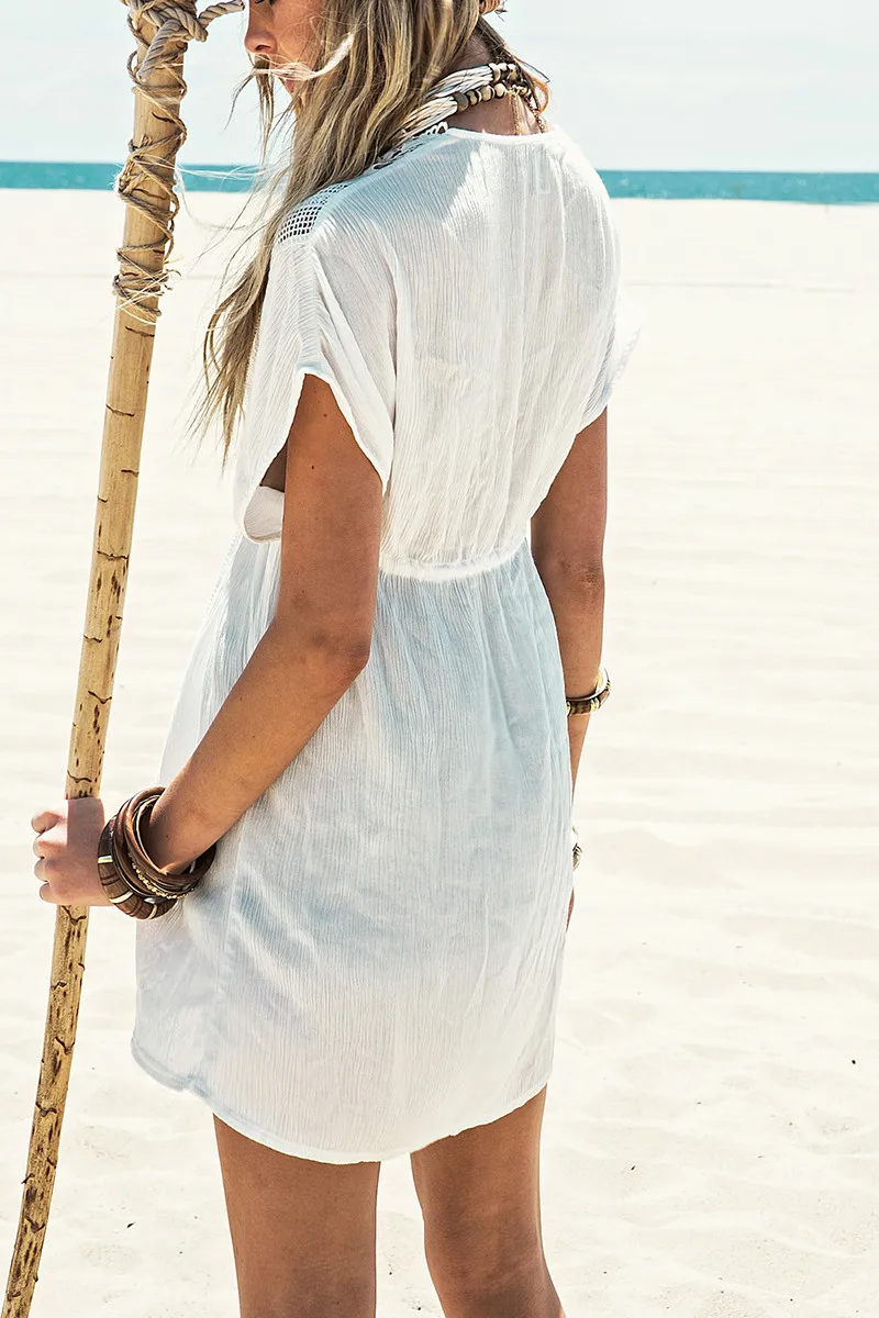 2018 новый пляжный белый вязаный крючком кружевной купальный костюм летняя