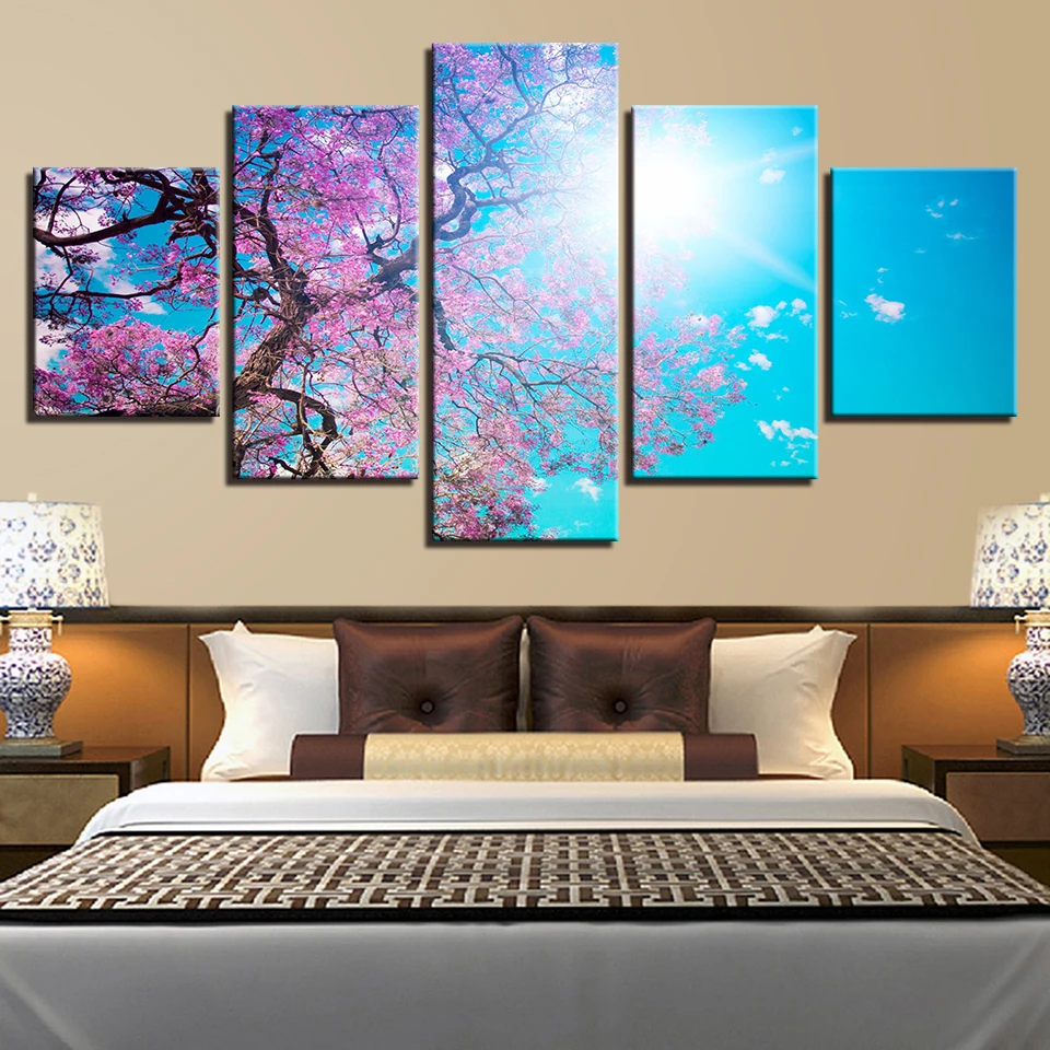 

Frame HD Prints Home Decor 5 Pieces Cherry Trees Wall Art Canvas Painting Modular Landscape Pictures Living Room Artwork Poster