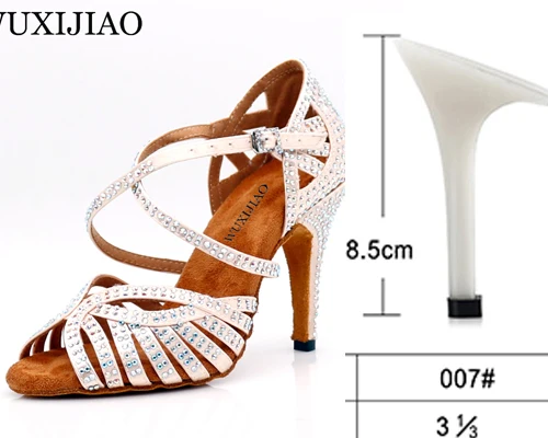 apricot heel 8.5cm WUXIJIAO Танцевальная обувь джаз обувь для латинских танцев для женщин сальса латинские туфли для девочек бальные туфли для латинских танцев черная бронзовая кожа Curban Heel - Цвет: apricot heel 8.5cm