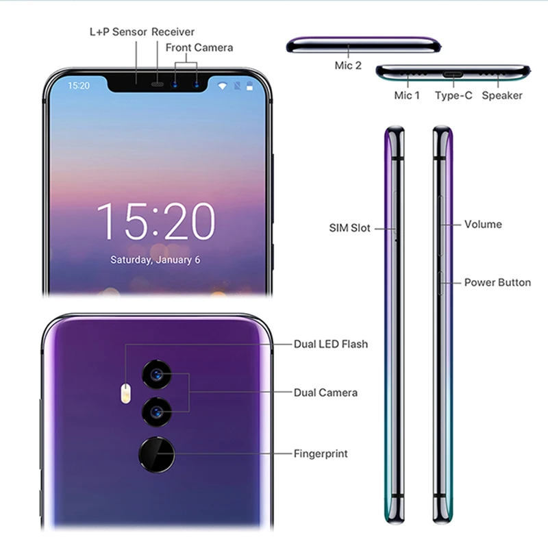 UMIDIGI Z2 глобальная версия 6," FHD+ полный экран Helio P23 6 ГБ ОЗУ 64 Гб ПЗУ четырехъярусная камера Android 8,1 3850 мАч Face ID 4G смартфон