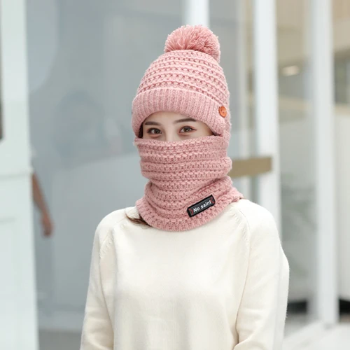 pink Ymsaid, Балаклава, женская вязаная шапка, шарф, шапка, теплая маска, зимние шапки для женщин, Skullies Beanies, теплая флисовая шапка - Цвет: pink