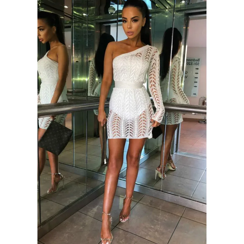 Сексуальные Женщины повязки Bodycon Вязание одно плечо выдалбливают для праздника