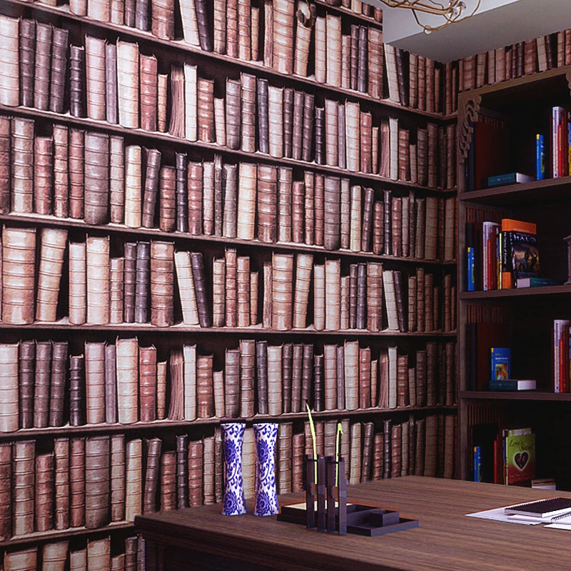 Обои с книжной полкой 3d китайские стереонаушники европейские обои для учебы library