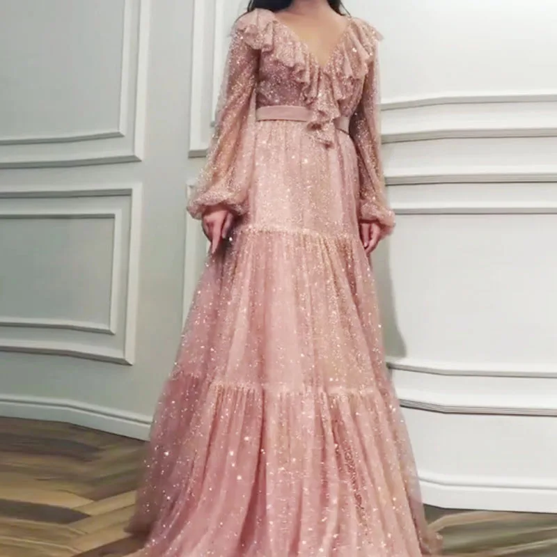 Торжественное длинное платье для женщин блестящее бальное с блестками вечернее