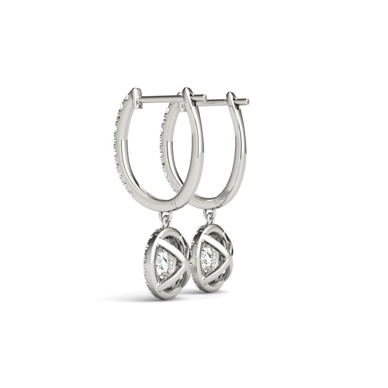 QYI 925 пробы серебро падение уха Для женщин 1 Ct круглая огранка Белое золото Цвет