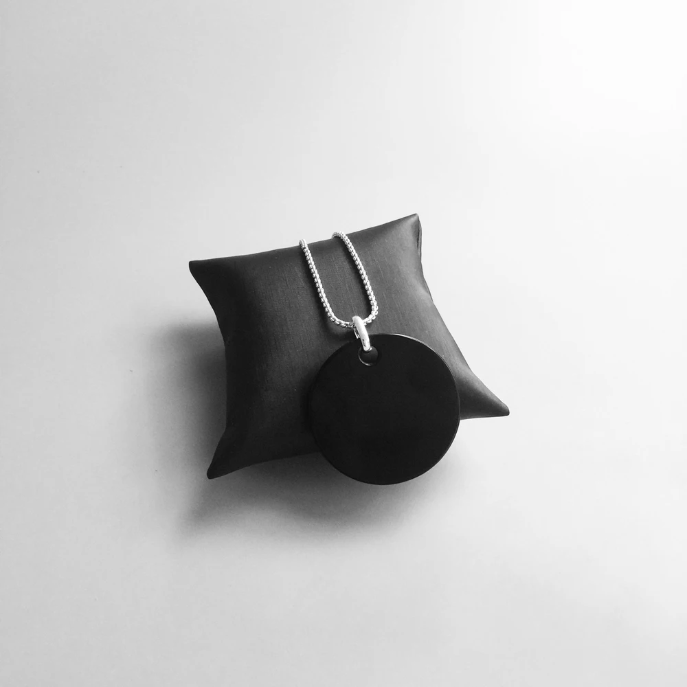 Кулон большой Оникс Круглый диск 925 стерлингового серебра для женщин и мужчин