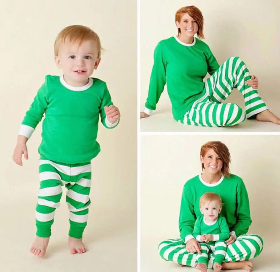 Family Christmas pajama Suit Father Mother Kids Striped Xmas PJS Set Baby 2Pcs Clothing Pajamas 2018 New Sleepwear | Мать и ребенок