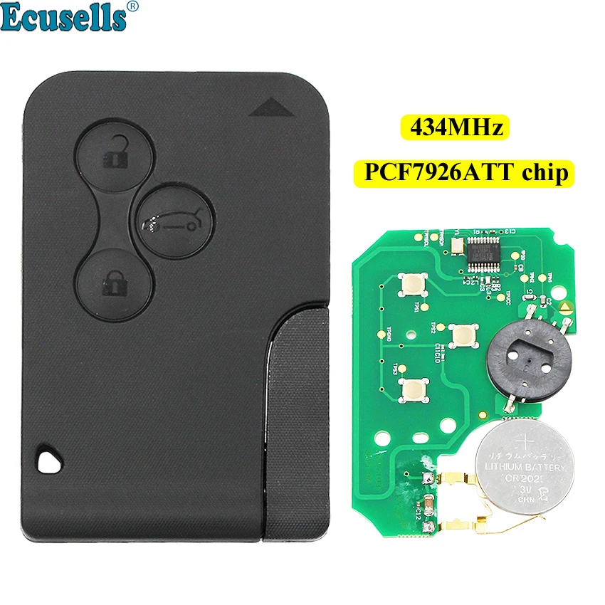 Полуинтеллектуальный дистанционный ключ для Renault Megane Scenic Smart Card 3 кнопки 434 МГц ID46 PCF7926ATT чип с нерезаемым ключом