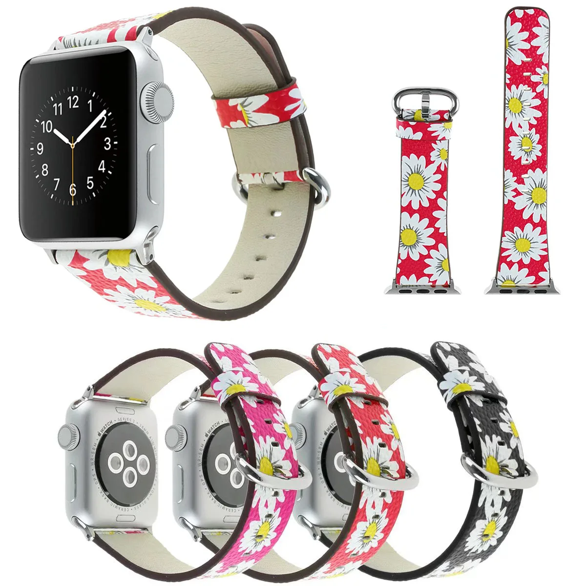 

Floral Leather Watch Band for Apple Watch 38mm 42mm 40mm 44mm 41mm 45mm Series 8 7 6 5 4 SE Flower Strap Watchband Bracelet