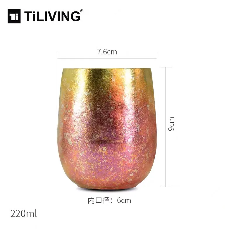 Gold and pink TILIVING Pure titanium двухслойная анти-обжигающая вода чашка, кофейная чашка lovers простая чашка сок пивная кружка - Цвет: Gold and pink
