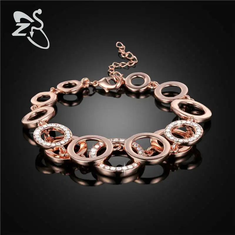 ZS Кристалл Браслеты для Для женщин розового золота Цвет круги браслет стразы