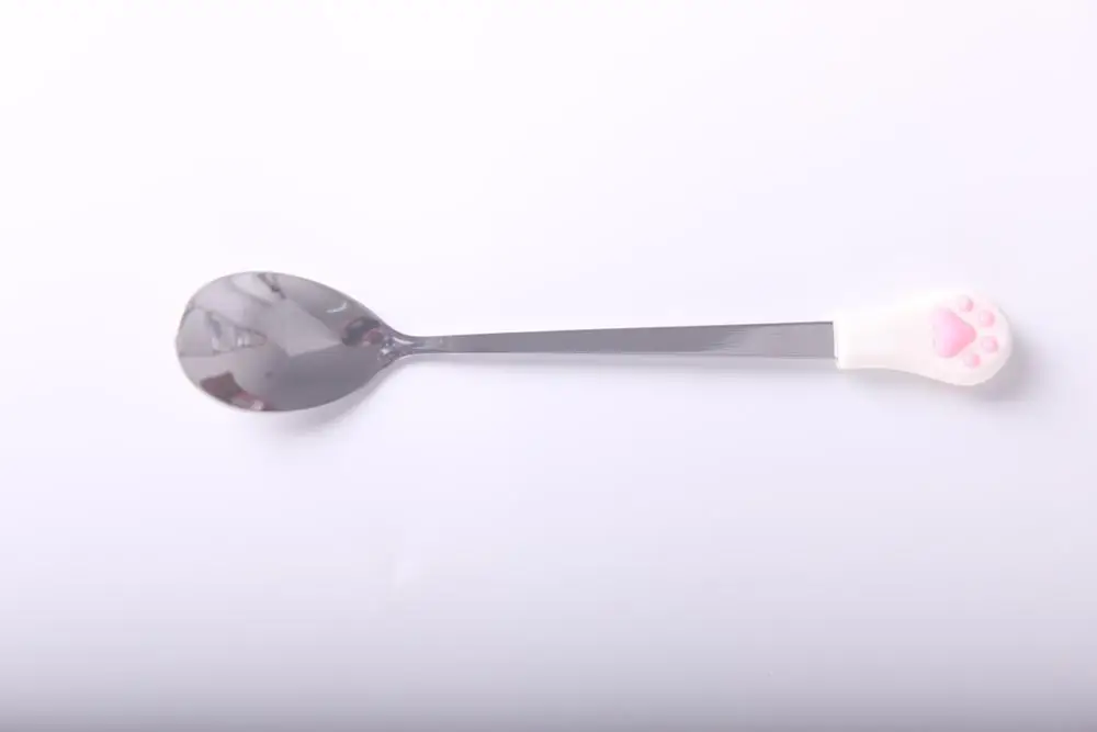 white 15cm Мультфильм милый кот коготь Нержавеющая сталь длинная короткая ручка кофе фрукты вилка для конфет и чая Мини-ложка посуда кухонные принадлежности - Цвет: white 15cm