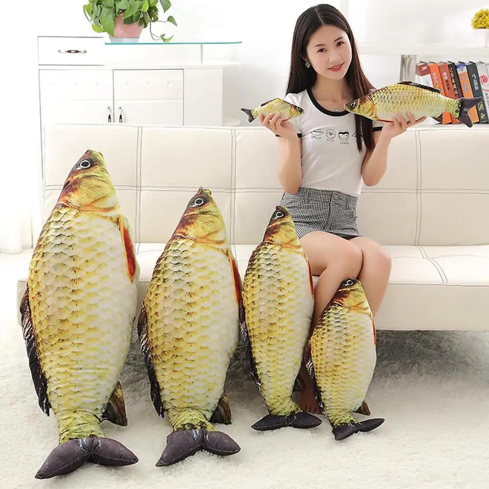 

Plush 3D Carp Fish-Shaped Toy Cat Chewing Mint Crucian Filled Pillow Doll Vivid Cute Simulation Animal Children's Gift Dol