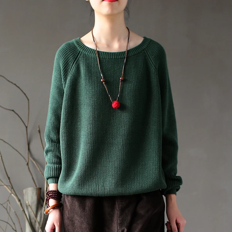 Johnature 2021 Women Warm Sweater Autumn Winter Solid Cotton Loose Knitted Casual O-neck Female Pullovers | Женская одежда