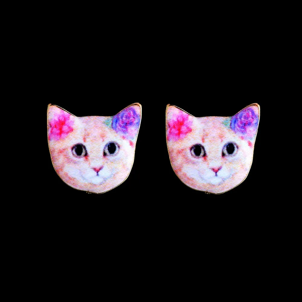 yiustar Pink Haired Cute Cat Stud Earring for Women Offbeat Jewelry Oil Painted Girls Gifts OED074 | Украшения и аксессуары