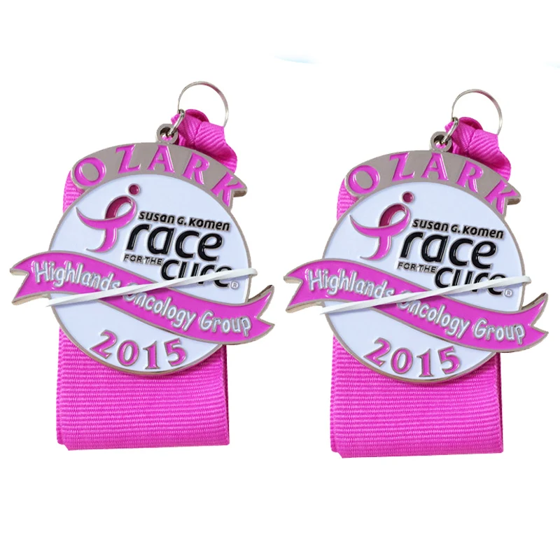 

Customized cheap zinc alloy soft plaque medal metal pink ribbon medal