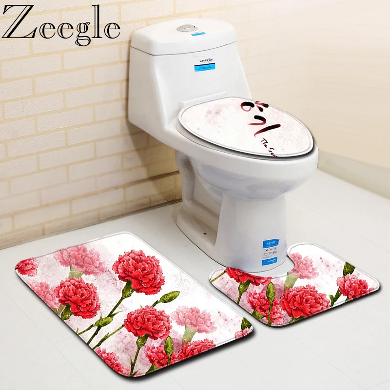 

3pcs/set Flower Bathroom Floor Bath Mat Toilet Rugs Pedestal Rug Lid Toilet Cover Bath Mat Memory Foam Mats for Bathroom Carpet