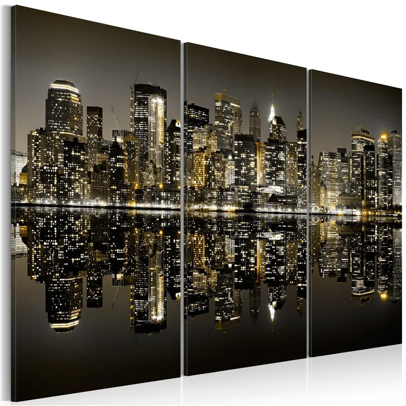 30096 Современная Картина на холсте, Нью-Йорк, ночная сцена, настенные картины, художественная архитектура, плакаты и принты, декоративные картины - Цвет: 30096