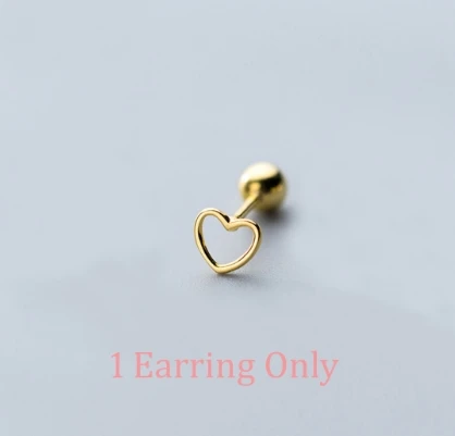 Gold - 1 earring 925 Твердое Стерлинговое серебряное пустое сердце Tragus спираль Винт Назад серьги-гвоздики подарок A1712 - Окраска металла: Gold - 1 earring