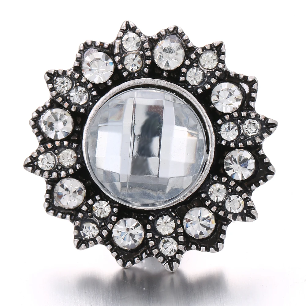 6pcs/lot New 18mm Snap Button Jewelry Rhinestone Crystal Flower Buttons Fit Silver Bracelet Bangles For Women | Украшения и