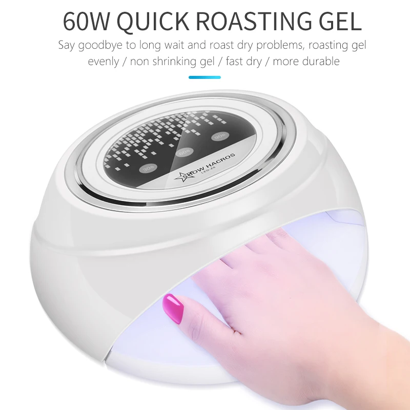 Rohwxy 60 Вт лампа UV гель для ногтей маникюр Smart Сенсор Кнопка Tone светодио дный Экран