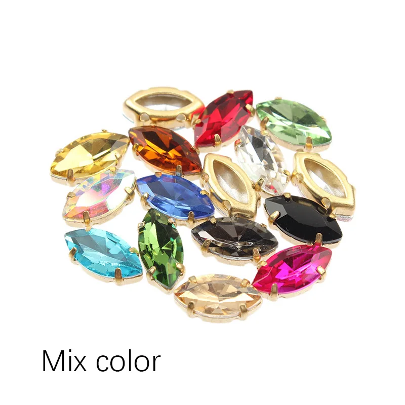Mix color 5x10 мм конский глаз золотой коготь инкрустированные стеклянные хрустальные стразы для шитья. 30/100/Сумка для одежды, обуви и украшения шляпы - Цвет: Mix color