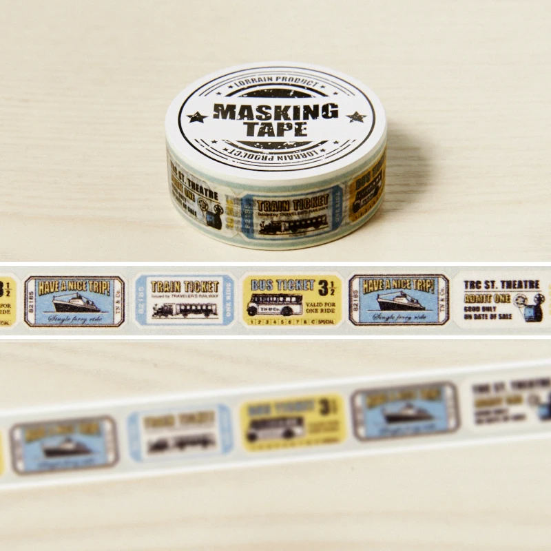 

train ticket decor tape Self-restraint paper tape diy 15mmx10m have a nice trip bus ticket wrapping labeling diary masking tape