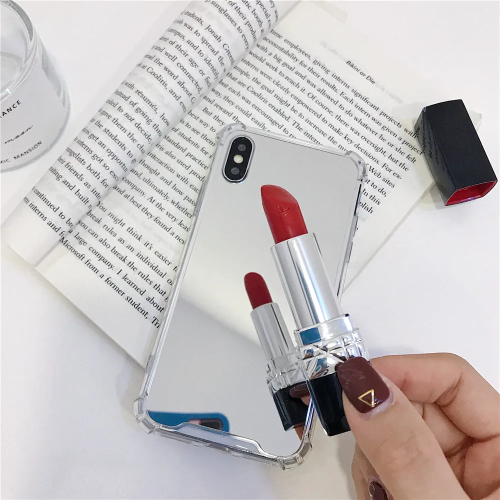 Fashion Portable vanity mirror soft Silicone Cover for iphone 7 8 6 6s Plus X XS Max Xr Case For Samsung Galaxy S8 S9 S10 plus |