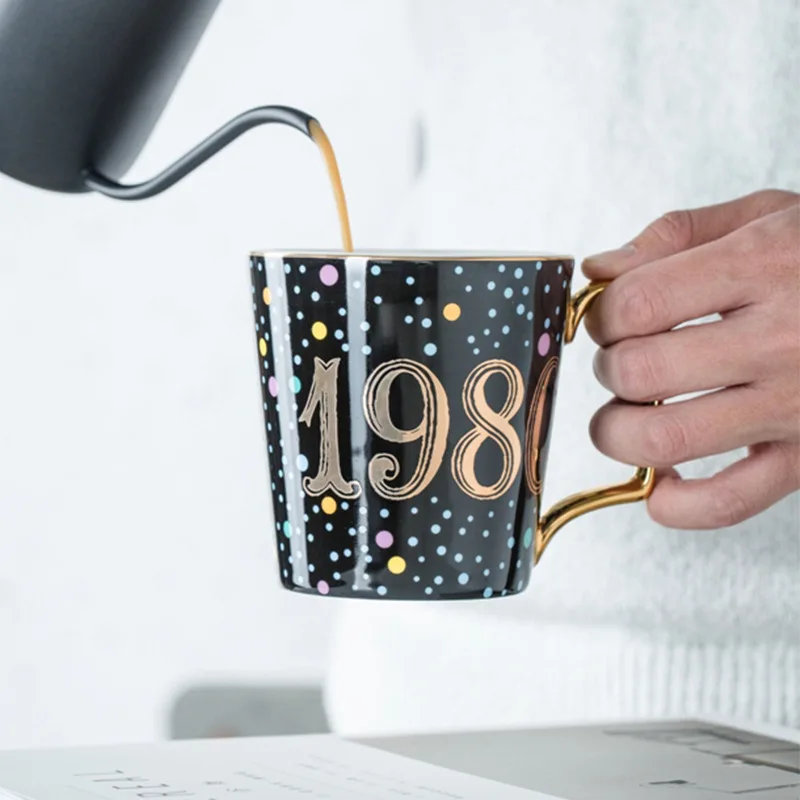 (727) Nostalgia 1980 Золотые животные фламинго кошка пингвин керамическая кофейная кружка костяного фарфора чашка для молока воды пара креативные подарки на день рождения - Цвет: (727) Nostalgia 1980