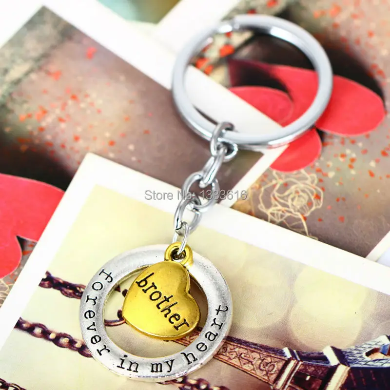 Новинка модные круглые посеребренные брелки для ключей с надписью Brother Forever In My