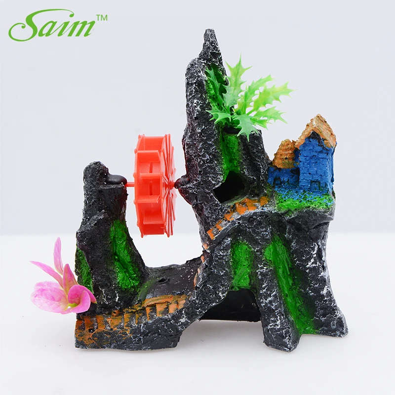 Саим аквариум с видом на горы скала скрытие пещера рыбами орнамент украшения