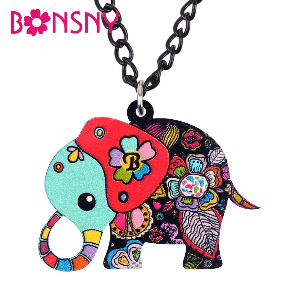 Bonsny акриловое аниме цветочное ожерелье с Африканским слоном в джунглях подвеска