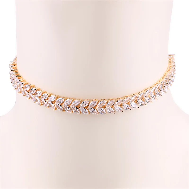 yellow gold MIEG бренд маркиза лист кубического циркония циркон CZ блестящий теннис колье ожерелья для женщин ювелирные изделия - Окраска металла: yellow gold