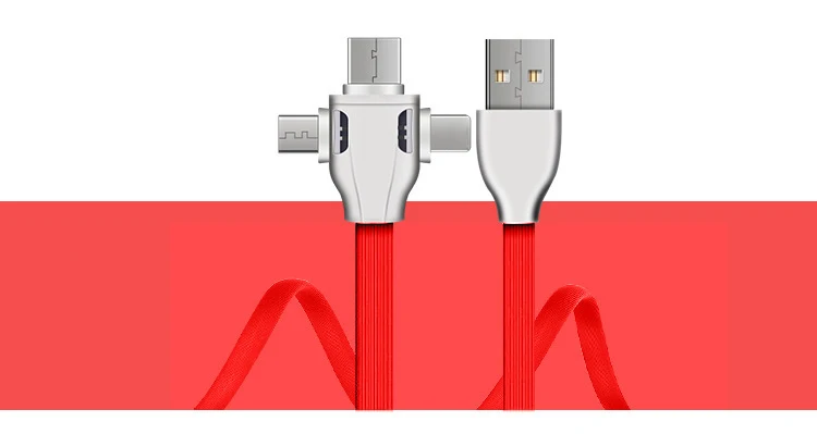 Red 3 в 1 кабель USB светильник плоский кабель Micro usb type-C кабель для huawei Xiaomi Redmi samsung USB кабель для iPhone XR X XS MAX - Цвет: Red