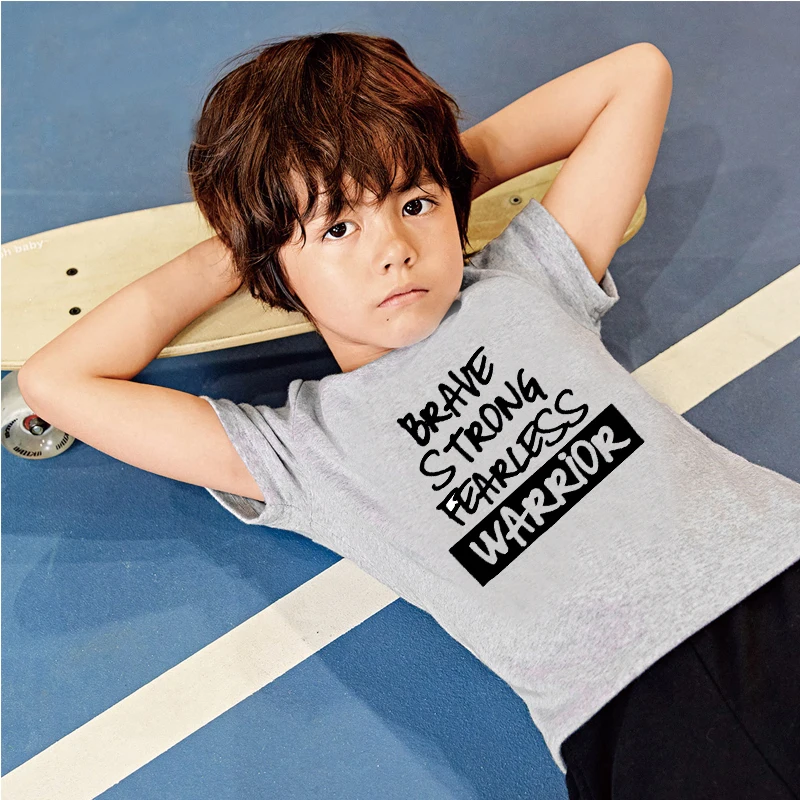 

DERMSPE Summer O-Neck Trend Kids Girls Boys Soft Cotton Short Sleeve Letter Print Clothing Children Tops Kids Baby T-shirt Gray