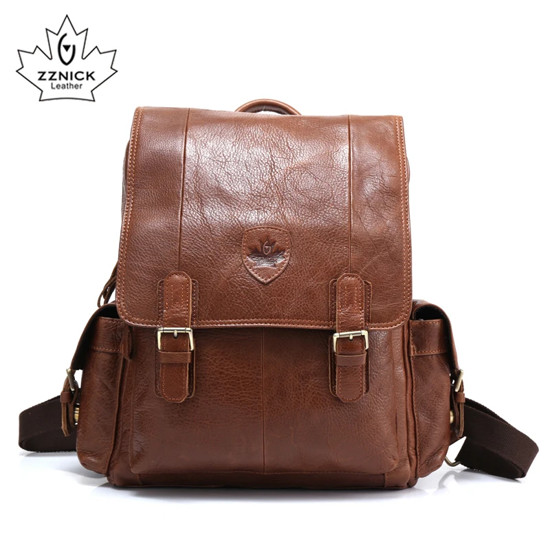 ZZNICK Men Backpacks 100% Genuine Leather Men's Travel Bag Fashion Man Backpack Casual Business Backpack Male Backpack 3910